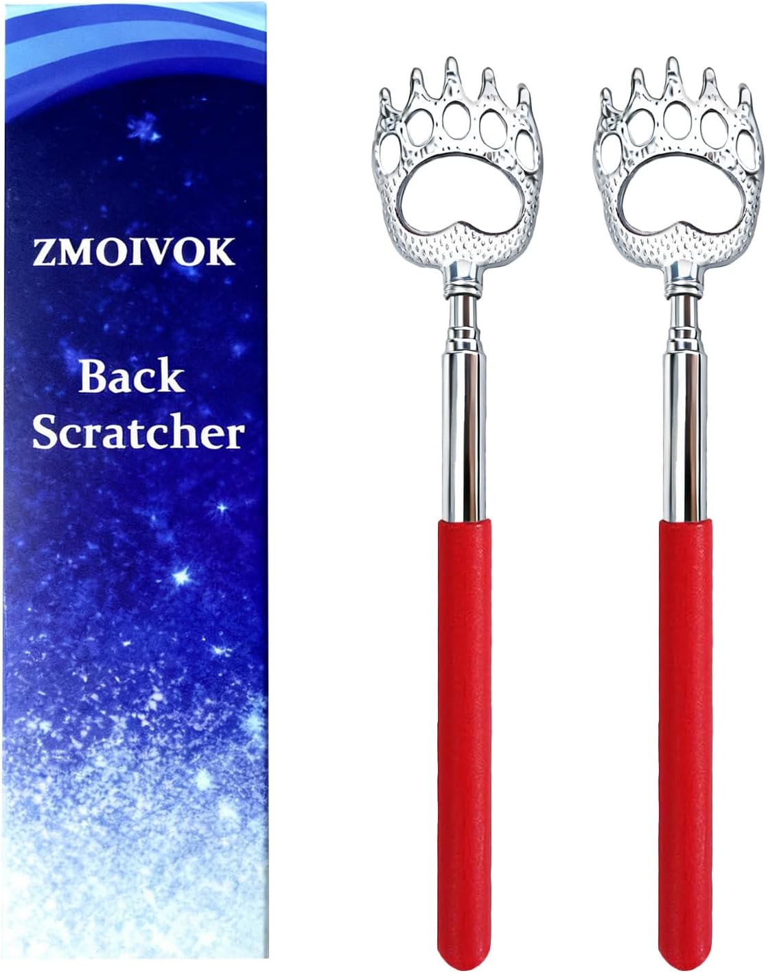 Extendable Metal Bear Claw Back Scratcher - 2 Pcs Set | Perfect for Men, Women, Adults - Red