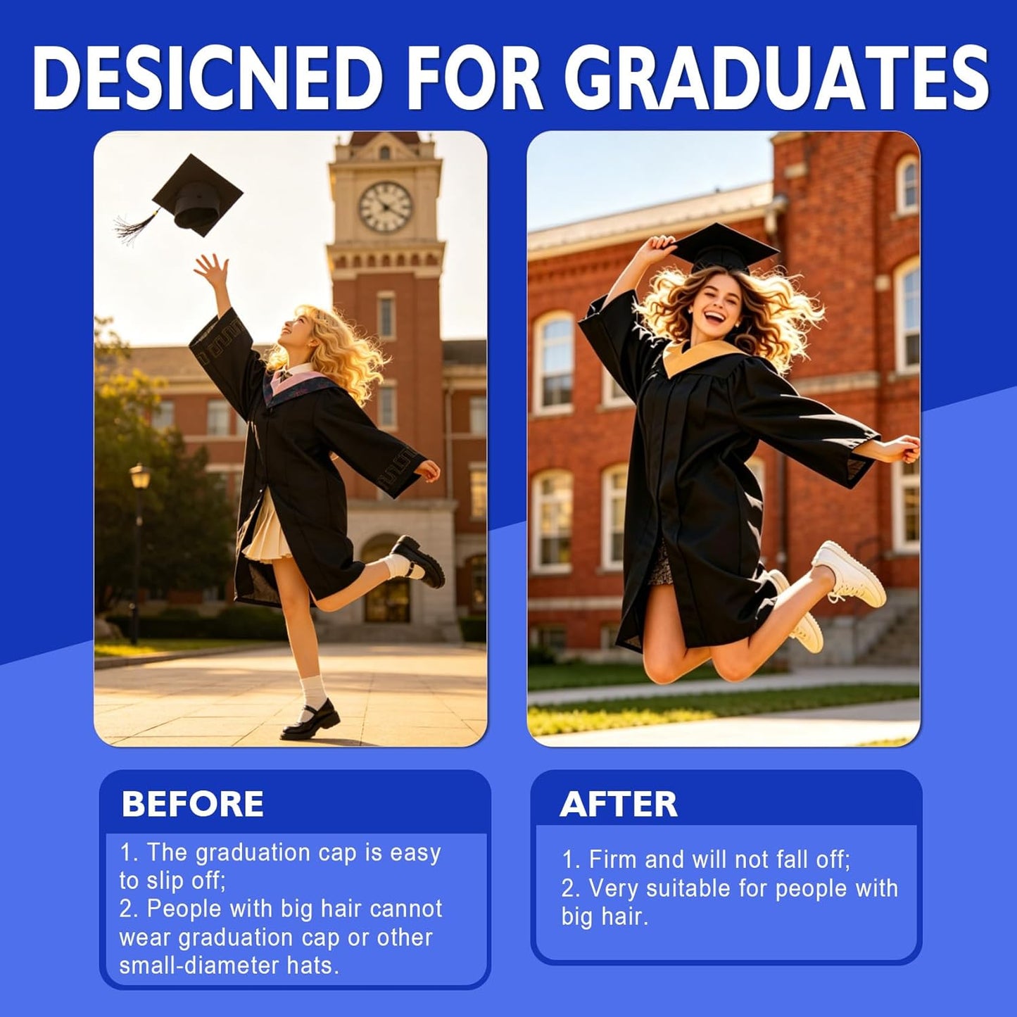 Graduation Cap Headband - Secure Anti-Fall Holder for Grad Caps | Black, 1 Pack
