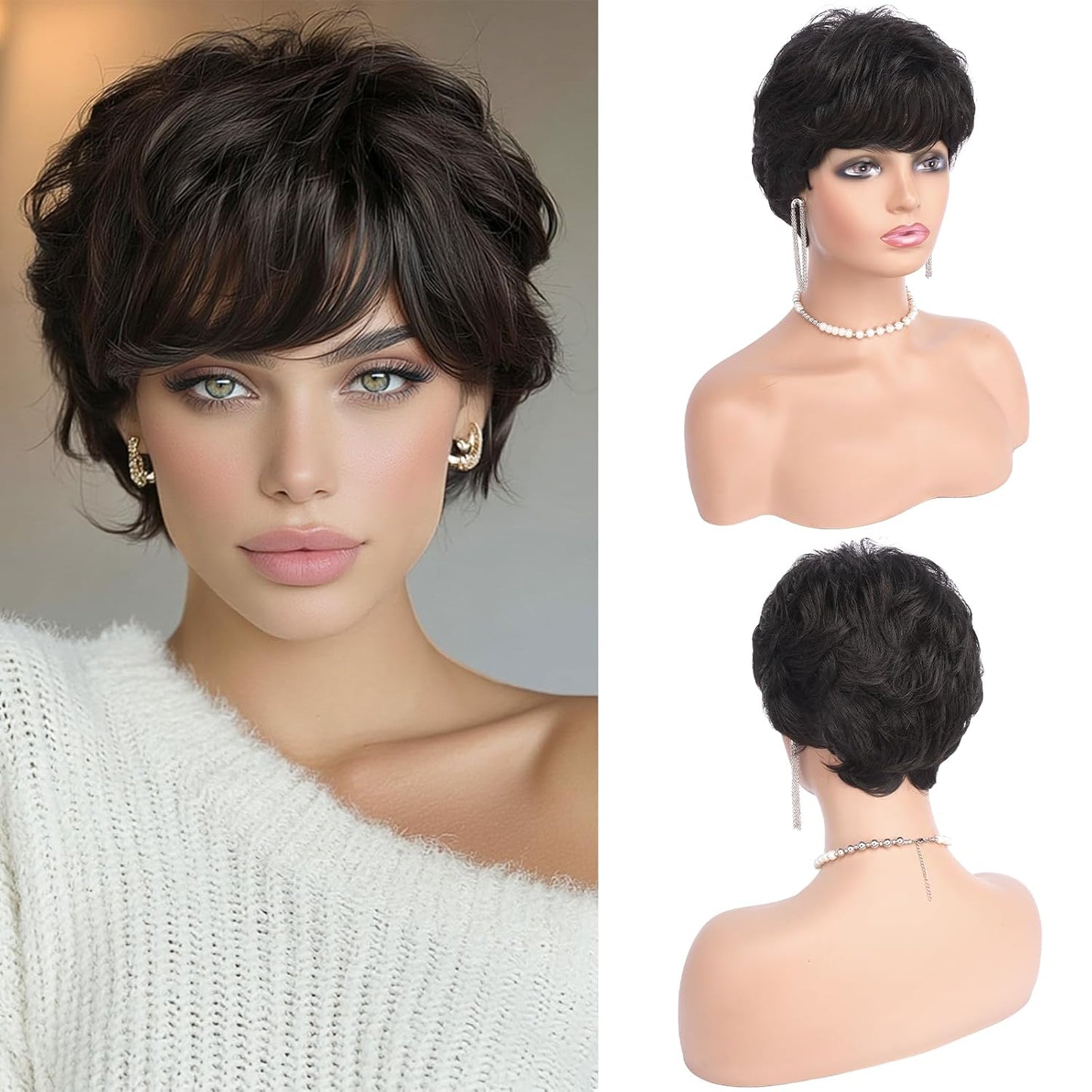 Grey Pixie Wigs for Women - Short Natural Layered Synthetic Hair | Heat Resistant Daily Wear