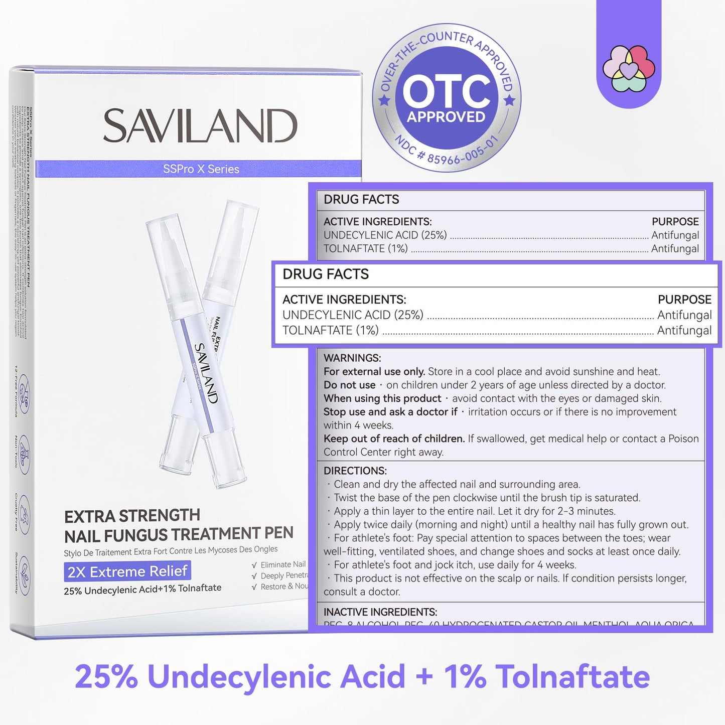 SAVILAND Toenail Fungus Pen Extra Strength FSA-HSA: Nail Fungus Pen 2X Extreme Nail Repair for Damaged Yellow Discolored Thick Foot Toe Nails Softener Treatment 25% Undecylenic Acid 1% Tolnaftate