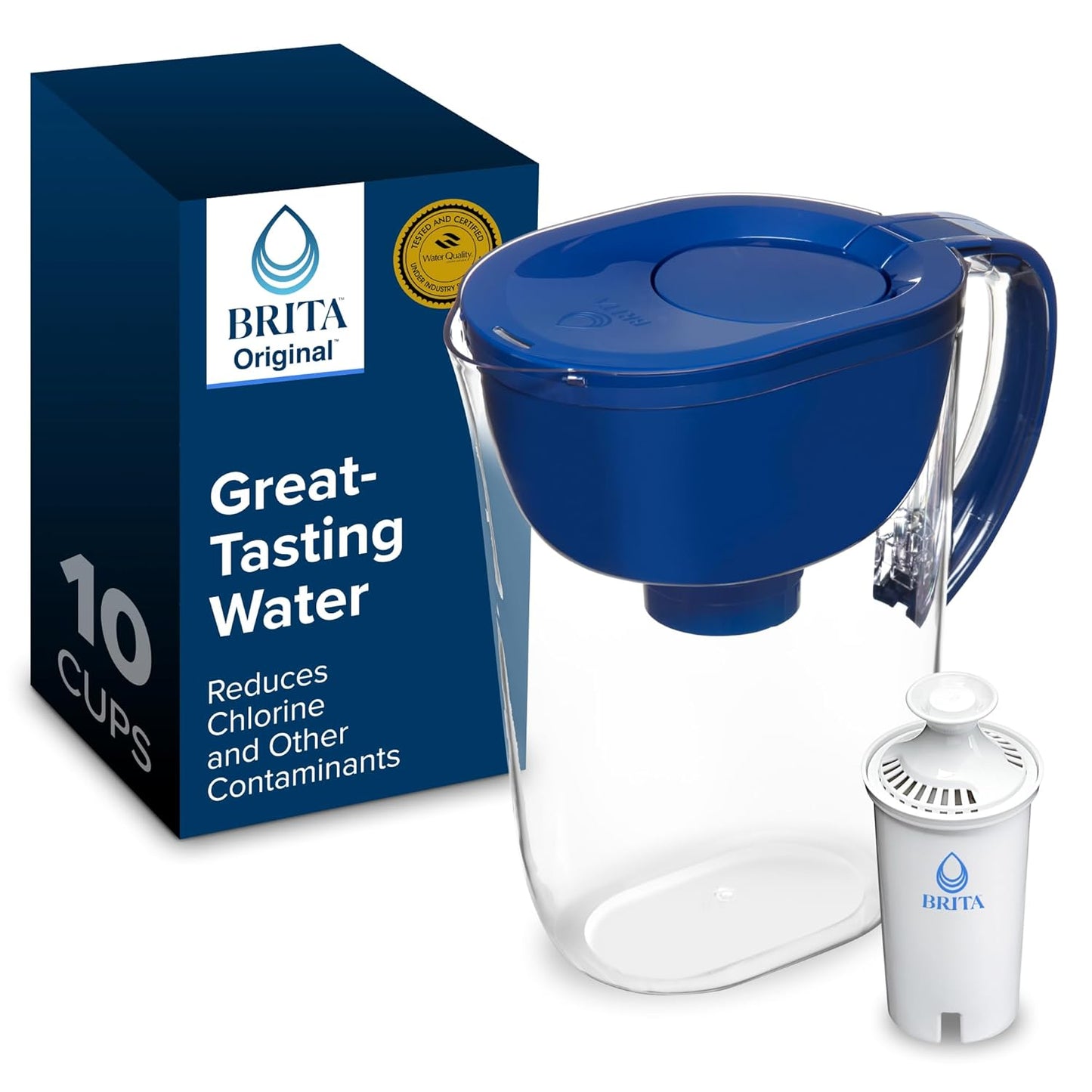 Brita Large 10-Cup Water Filter Pitcher - Reduces Chlorine Taste & Odor | Black