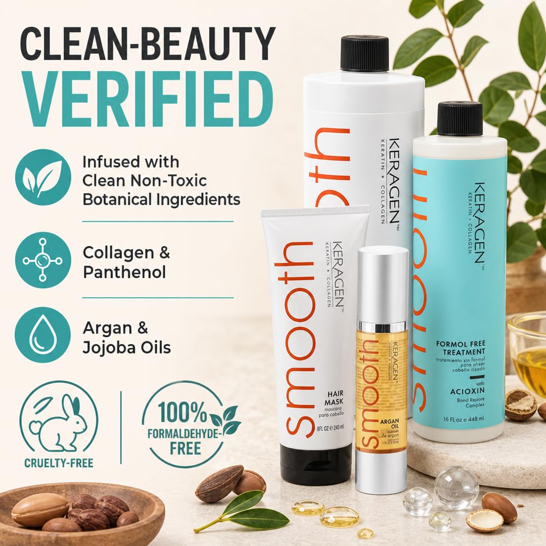 Keragen Hair Smoothing Treatment Kit - Formaldehyde-Free, At-Home Salon-Quality, 16 Oz | 16 Weeks Frizz-Free Smoothness