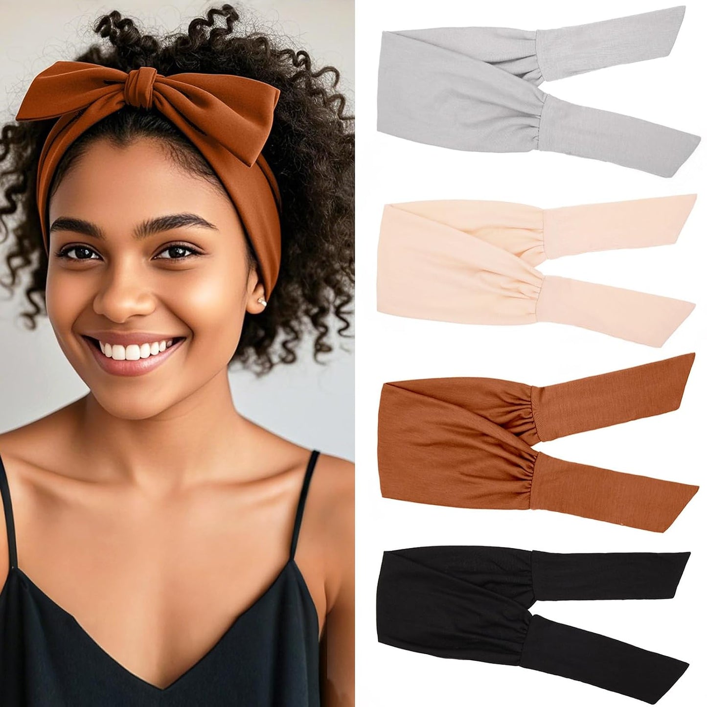 Knotted Adjustable Headbands for Women - 4 Pack Elastic Non-Slip Fashion Hair Bands for Yoga & Sports