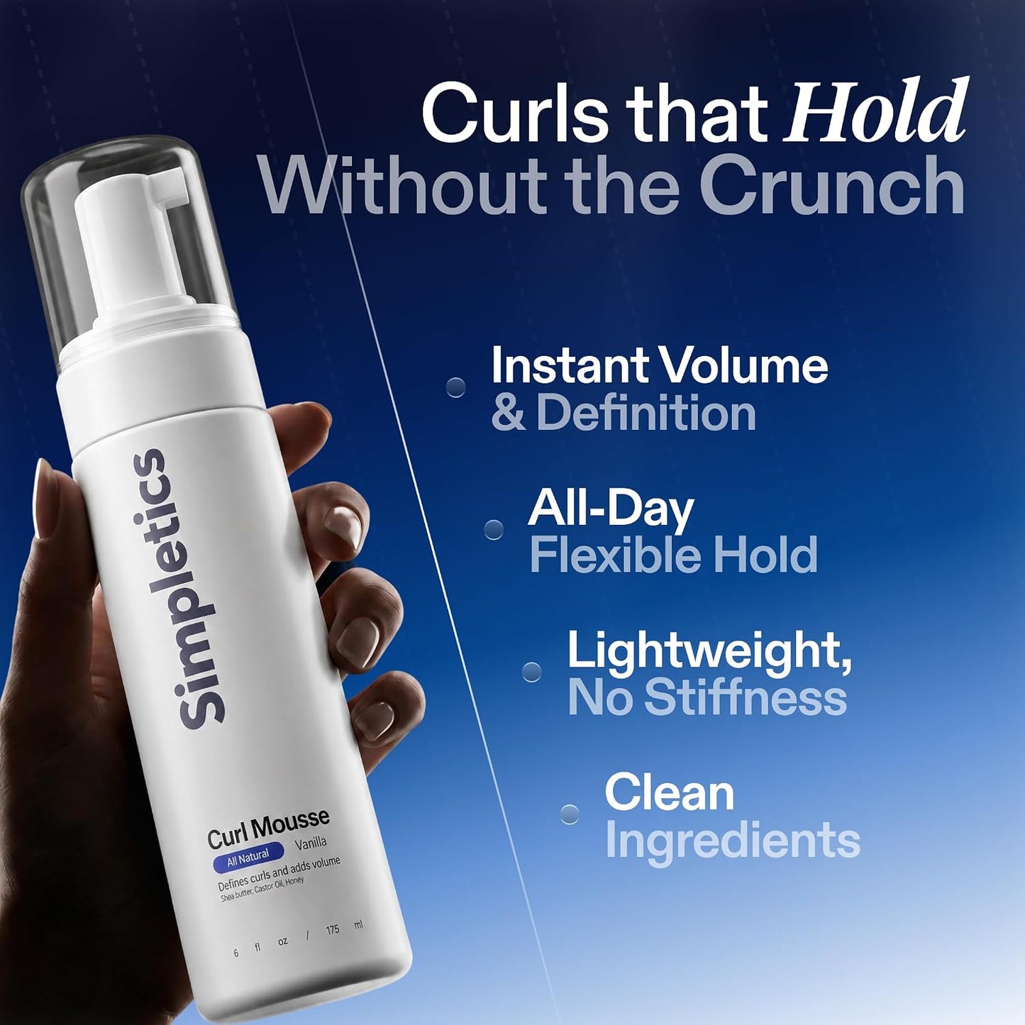 Curl Mousse for Curly, Wavy & Coily Hair - Lightweight Foam with Soft Hold, Frizz Control & Warm Vanilla Scent | Infused with Shea Butter, Baobab Oil & Honey
