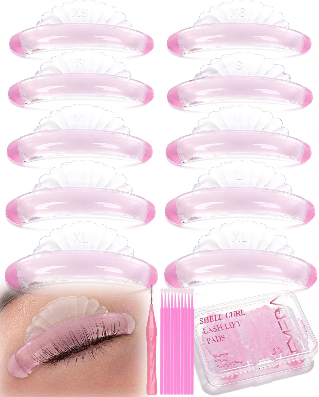Lash Lift Rods - Self-Adhesive Curling Shields for Sensitive Eyes | Reusable 10 Pcs in 5 Sizes with Case