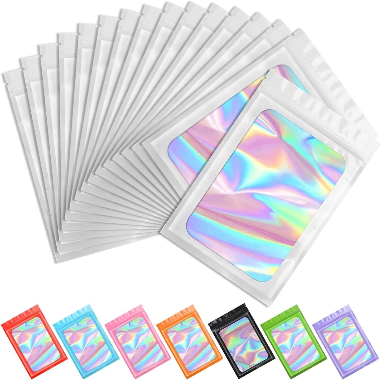 Purple Smell Proof Mylar Holographic Bags - 100 Pcs Resealable Odor Proof Foil Pouches for Food Storage | 2.4x3.9 In