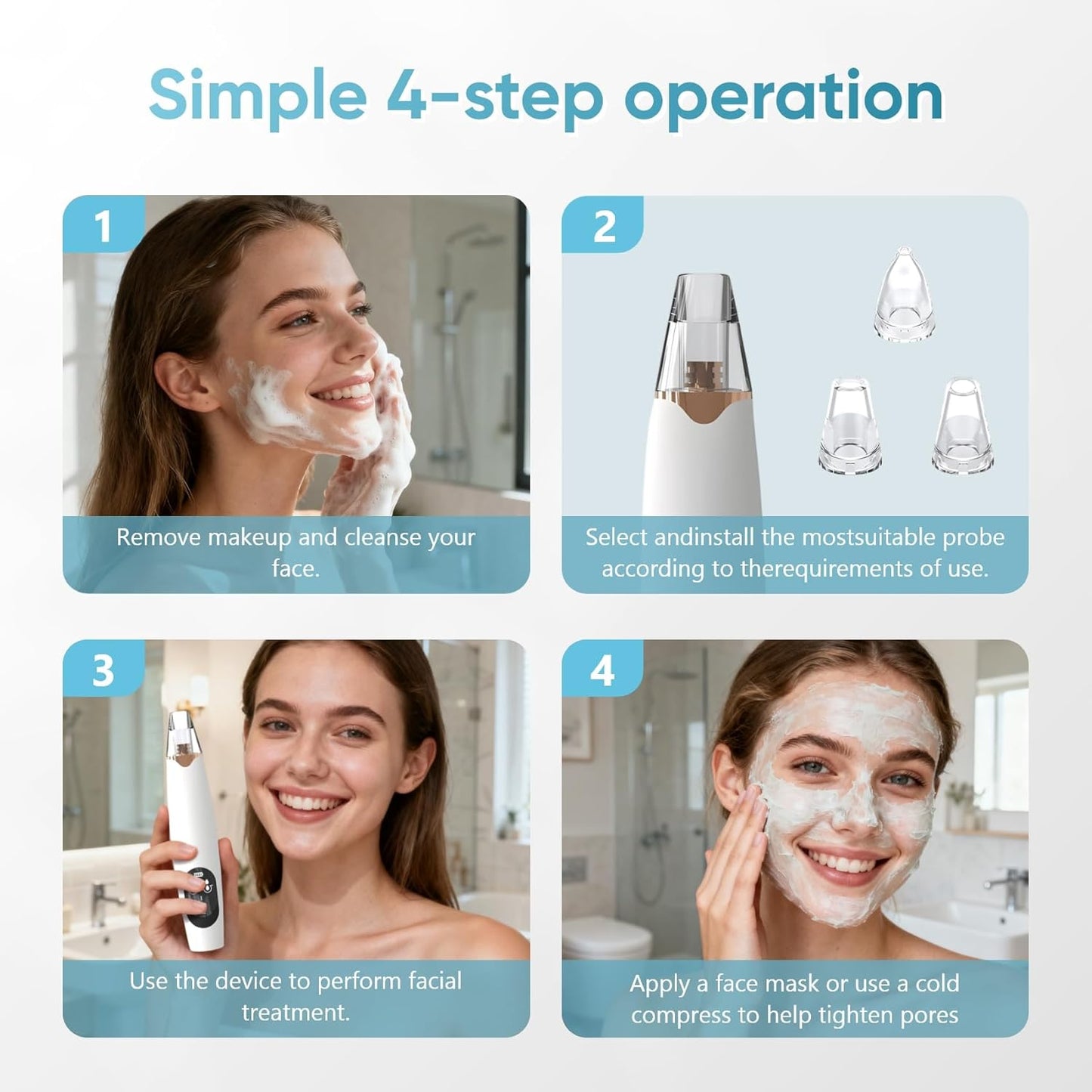 Blackhead Remover Pore Vacuum - Electric Facial Pore Extractor with Silicone Probes | 3 Suction Levels, USB Rechargeable (White)