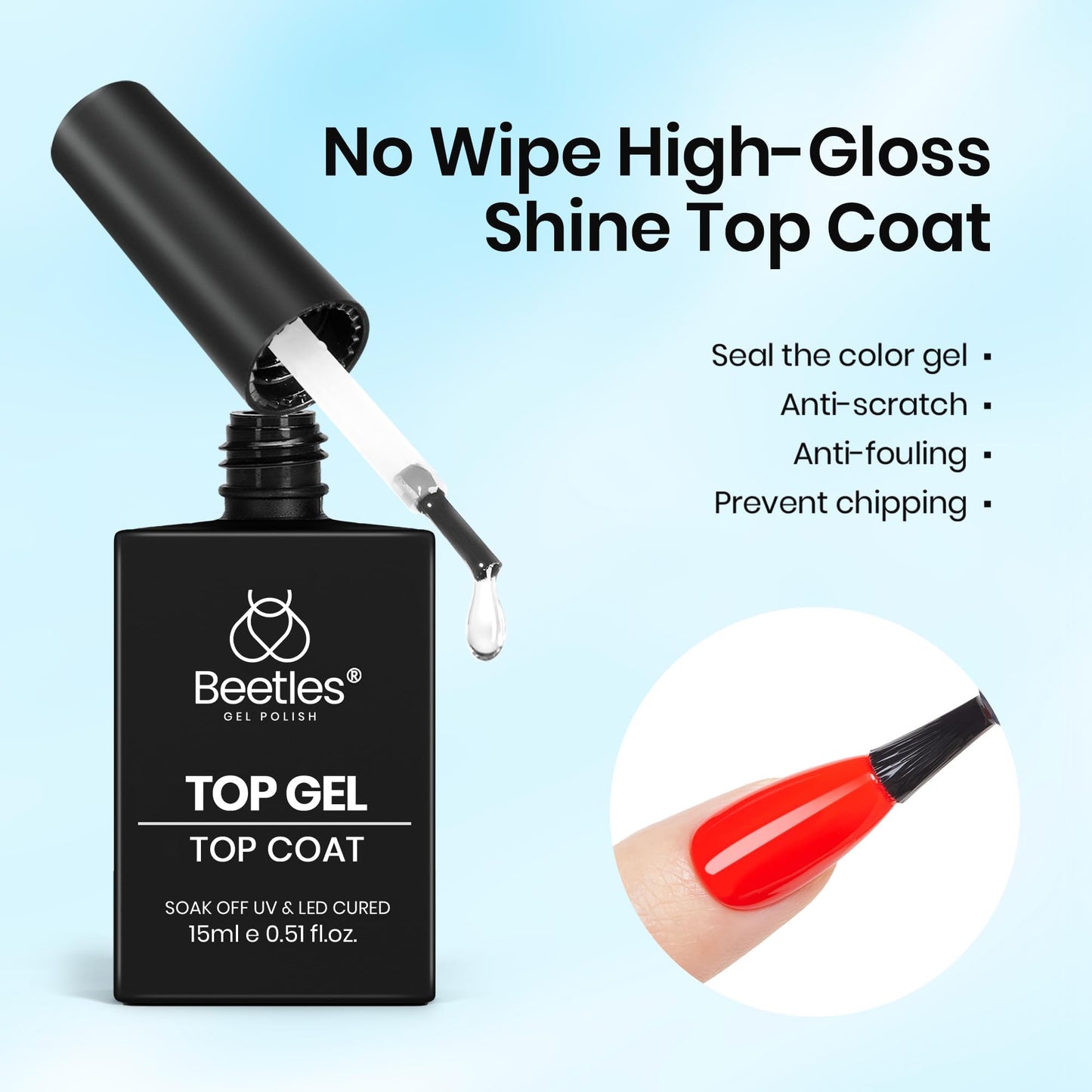 Beetles No Wipe Gel Top Coat Gel Nail Polish 2Pcs 15ml