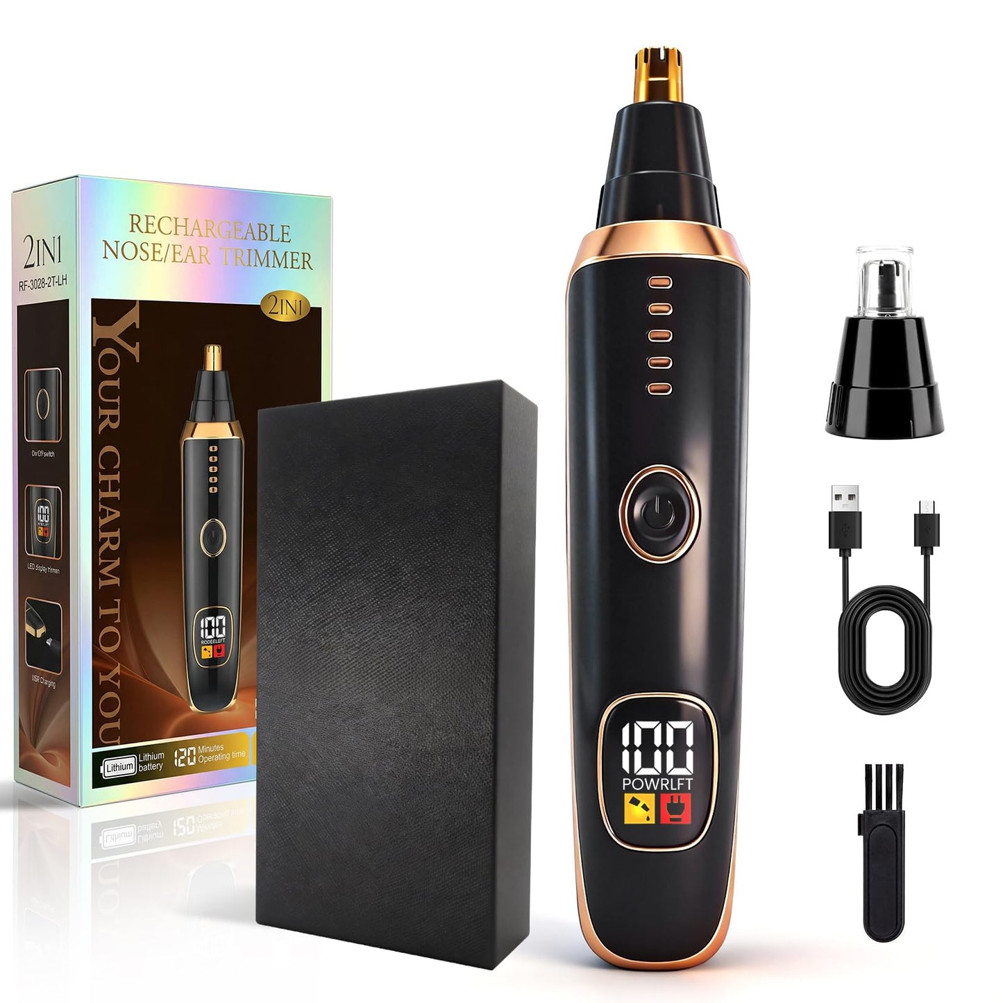 Beanify Nose & Ear Hair Trimmer with LED Display for Men and Women, 2026 USB Rechargeable Facial Trimmer Clipper for Easy Cleansing, Portable Painless Grooming Kit,Gift Box Included
