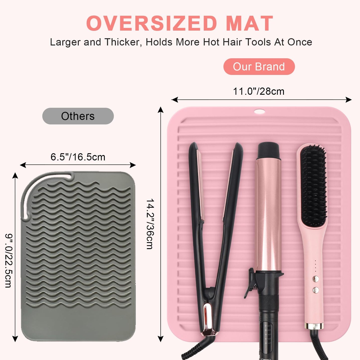WRORUNER Oversize Silicone Heat Resistant Mat, Professional Hair Tools Mat for Curling Irons, Flat Irons, Hair Straighteners, Portable Travel Hot Tool Pad Cover with Velcro(14.2" x 11.0")
