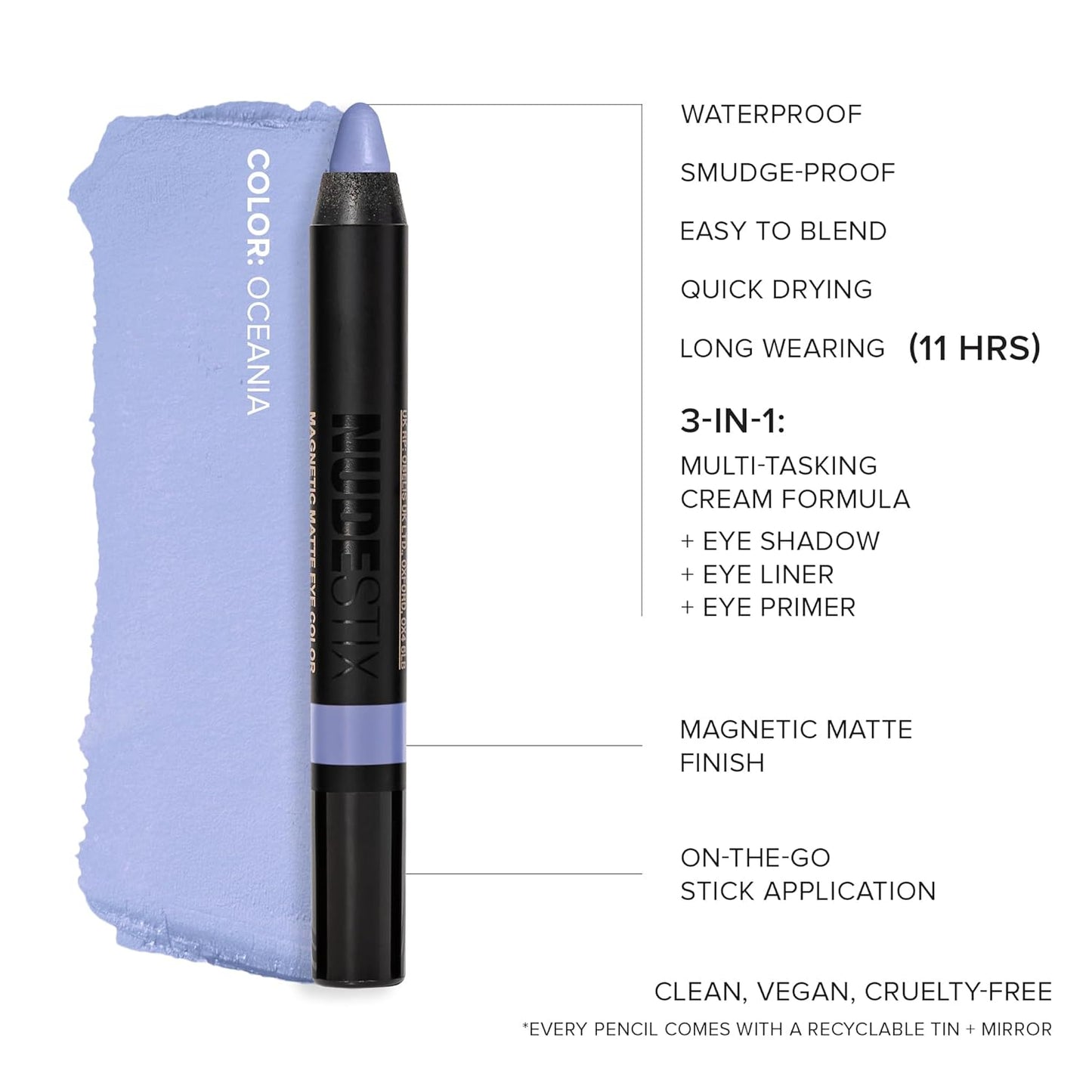 Nudestix Magnetic Matte Eye Color - 3-in-1 Long-Wear Cream Eyeshadow Pencil | Waterproof, Vegan & Cruelty-Free Makeup