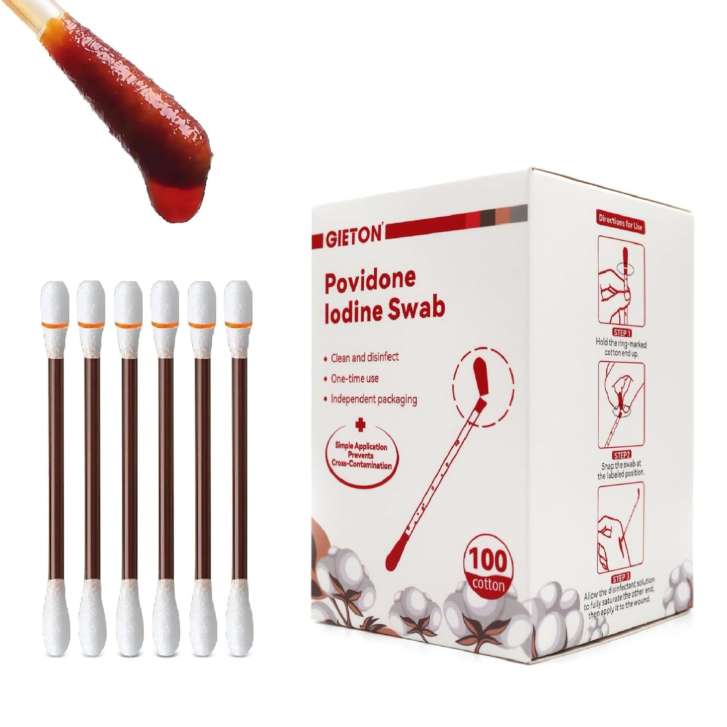 Povidone Iodine Swabs - 100-Count Disposable Cotton Swabs for Wound Care | Gentle Emergency Care for All Ages