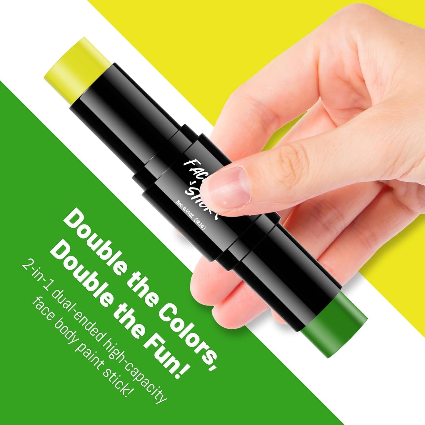 Dual-Ended Face Paint Stick - Non-Toxic, Waterproof Cream in Green & Yellow | Full-Coverage for Halloween, Cosplay & Sports