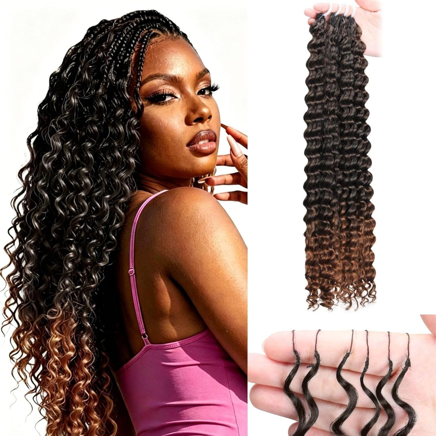 Miracle Knots Crochet Hair - 18 Inch Deep Wave Feather Bundles | Pre-Separated Curly Hair for Women (Natural Black)