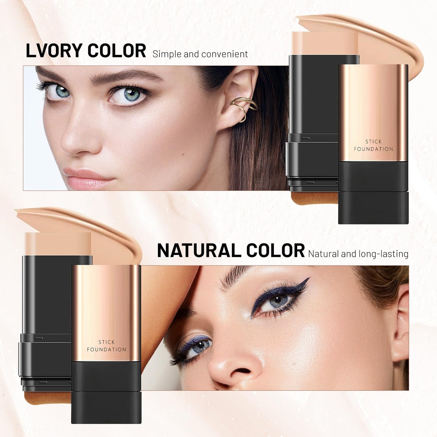 2 In 1 Anti Wrinkle Foundation Stick, Korea Flawless Eraser Foundation Stick- Hydrating Lightweight, Double Head Foundation Make Up Stick with Brush,Multi-Use Face Makeup Contour Stick(Natural, 1PC)