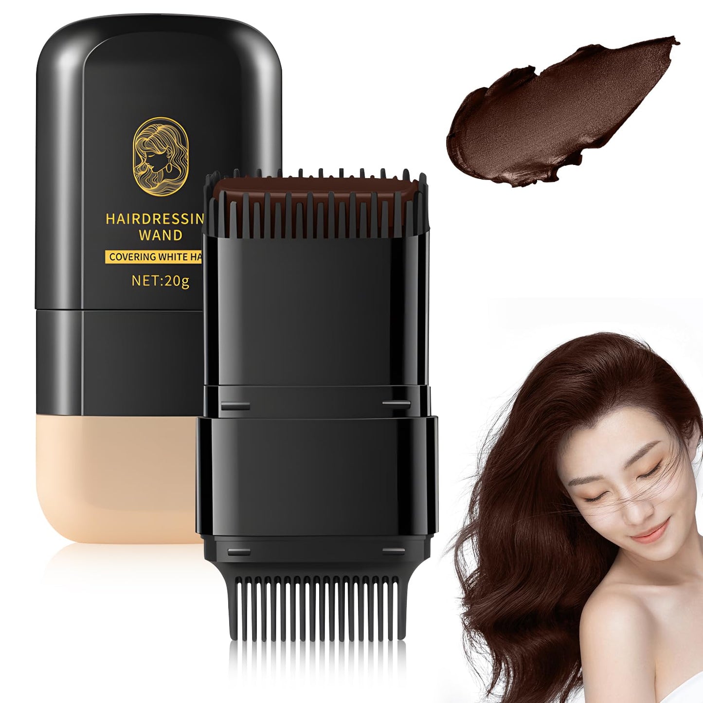 Hair Color Stick & Comb - Waterproof Gray Root Touch Up for Men & Women | Instant Convenient Hair Dye (Black)
