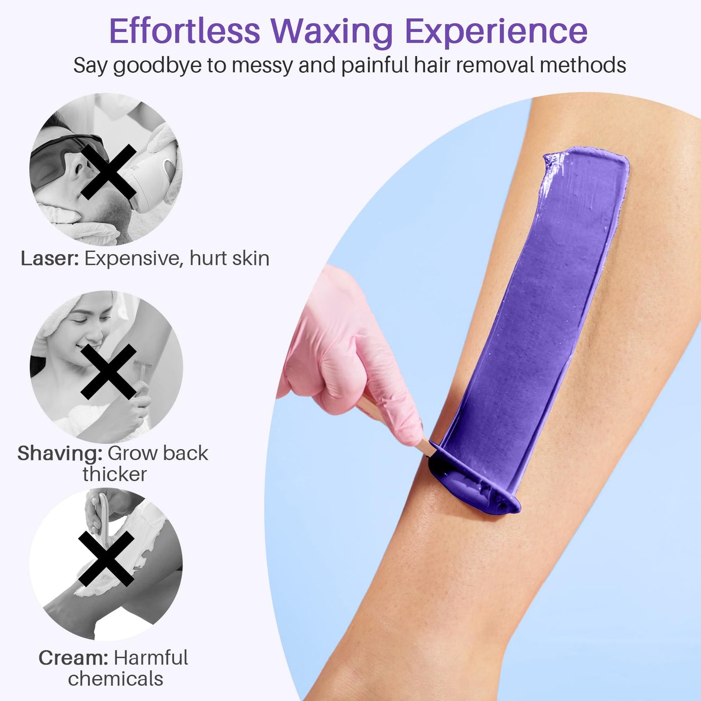 BLITZWAX 2.5lbs Hard Wax Beads for Hair Removal Lavender Waxing Beans for Sensitive Skin, Face, Eyebrows, Brazilian, Legs and Bikini - with 2 Silicone Sticks and 2 Wax Oils for Home and Salon Use