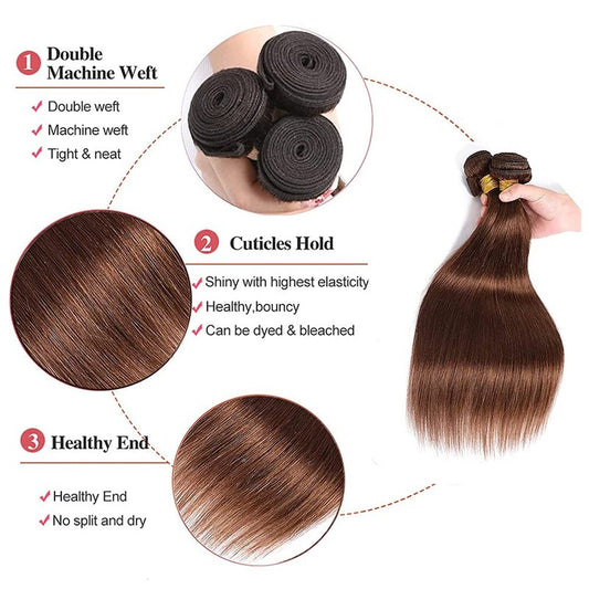 #4 Chocolate Brown Bundles Human Hair Straight Bundles 24 26 28 Inch Straight Bundles Unprocessed Brazilian Virgin Hair Deals Quick Weave Hair Extensions 3 Bundle 50 Gram Per Bundle