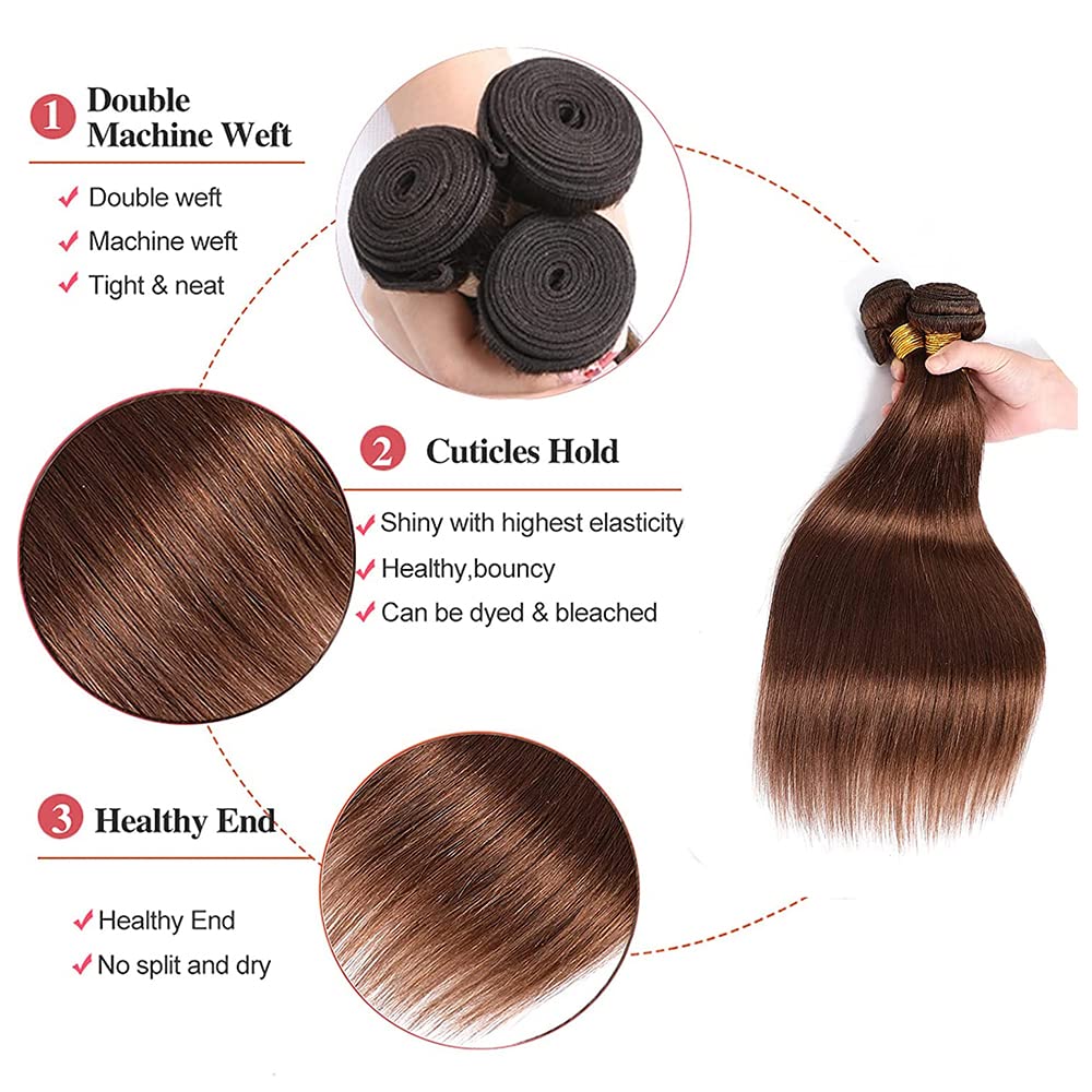 #4 Chocolate Brown Bundles Human Hair Straight Bundles 28 28 28 Inch Straight Bundles Unprocessed Brazilian Virgin Hair Deals Quick Weave Hair Extensions 3 Bundle 50 Gram Per Bundle