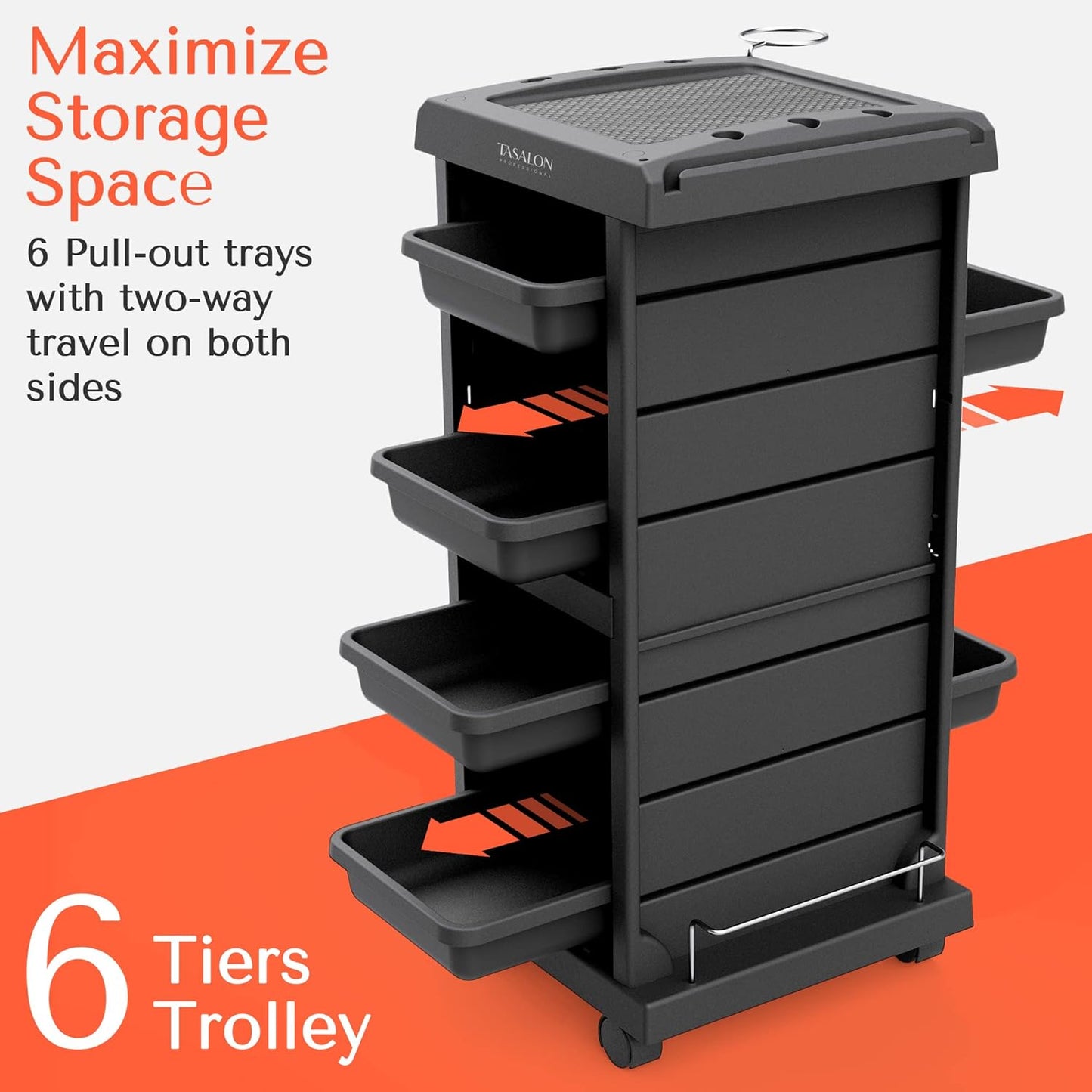 Salon Trolley - Space-Saving Rolling Cart with 6-Tray Storage for Salons & Tattoos | Multipurpose Design