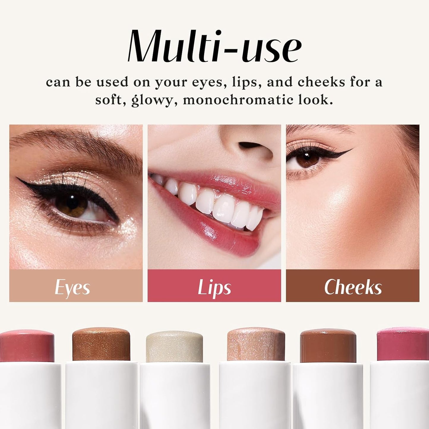KIMUSE Cream Blush, Highlighter & Contour Stick Trio - Long-Lasting Face Makeup Set with Brush
