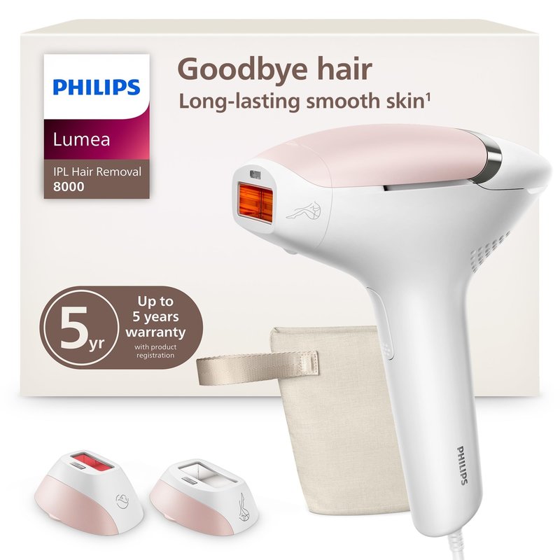 Philips Lumea 8000 Series IPL Hair Removal Device - Permanent Laser Hair Reduction for Women & Men, Easy and Comfortable Use at Home, SenseIQ, 2 Attachments for Body & Face, BRI932/03