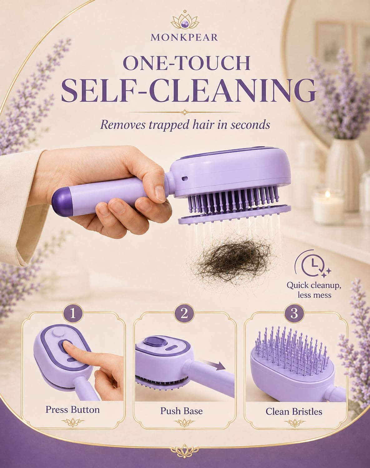 Electric Spray Air Cushion Massage Comb, Self-Cleaning Anti-Tangle Hair Brush, Anti-Static Volumizing Mist Brush, Rechargeable Scalp Comb for Frizz Control, Smooth Shine & Daily Care (Purple)