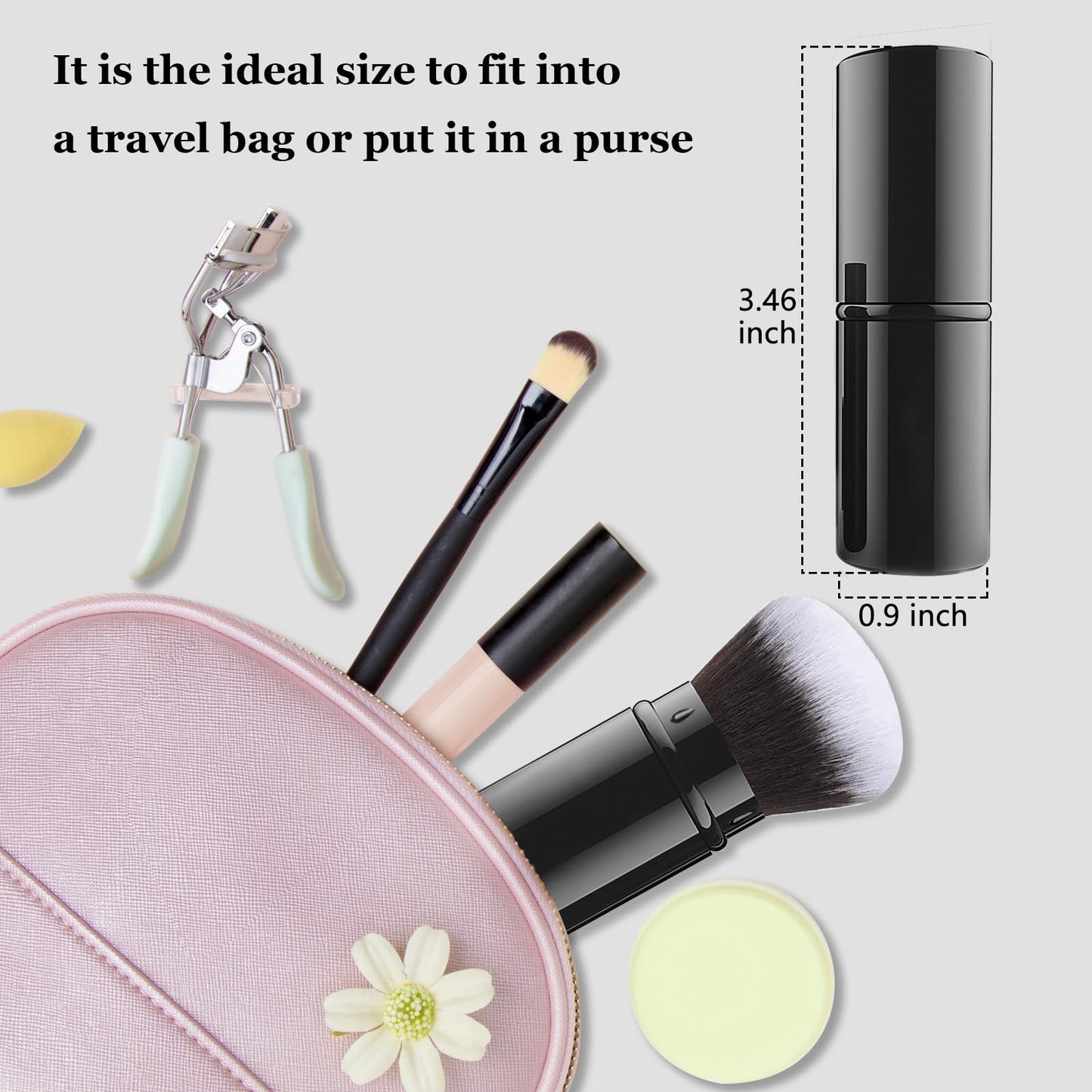 Falliny Retractable Kabuki Makeup Brush, Travel Powder Foundation Professional Blush Makeup Brushes With Aluminum Handle for Liquid, Cream, Cosmetics, Loose Powder