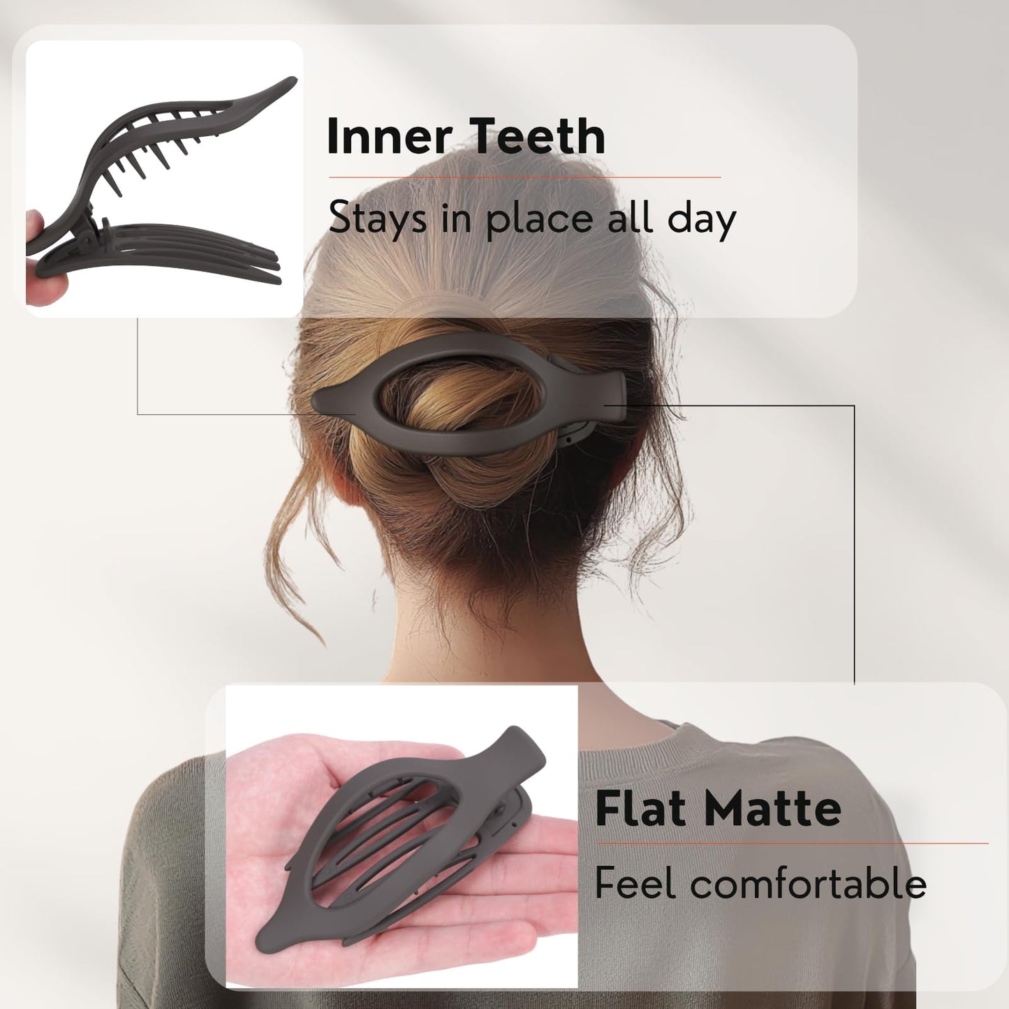 8 Pack Flat Brown Hair Clips – Neutral Matte French Brown Claw Clips for Women, Strong Hold Non-Slip Hair Barrettes for Everyday Office or Coffee Look