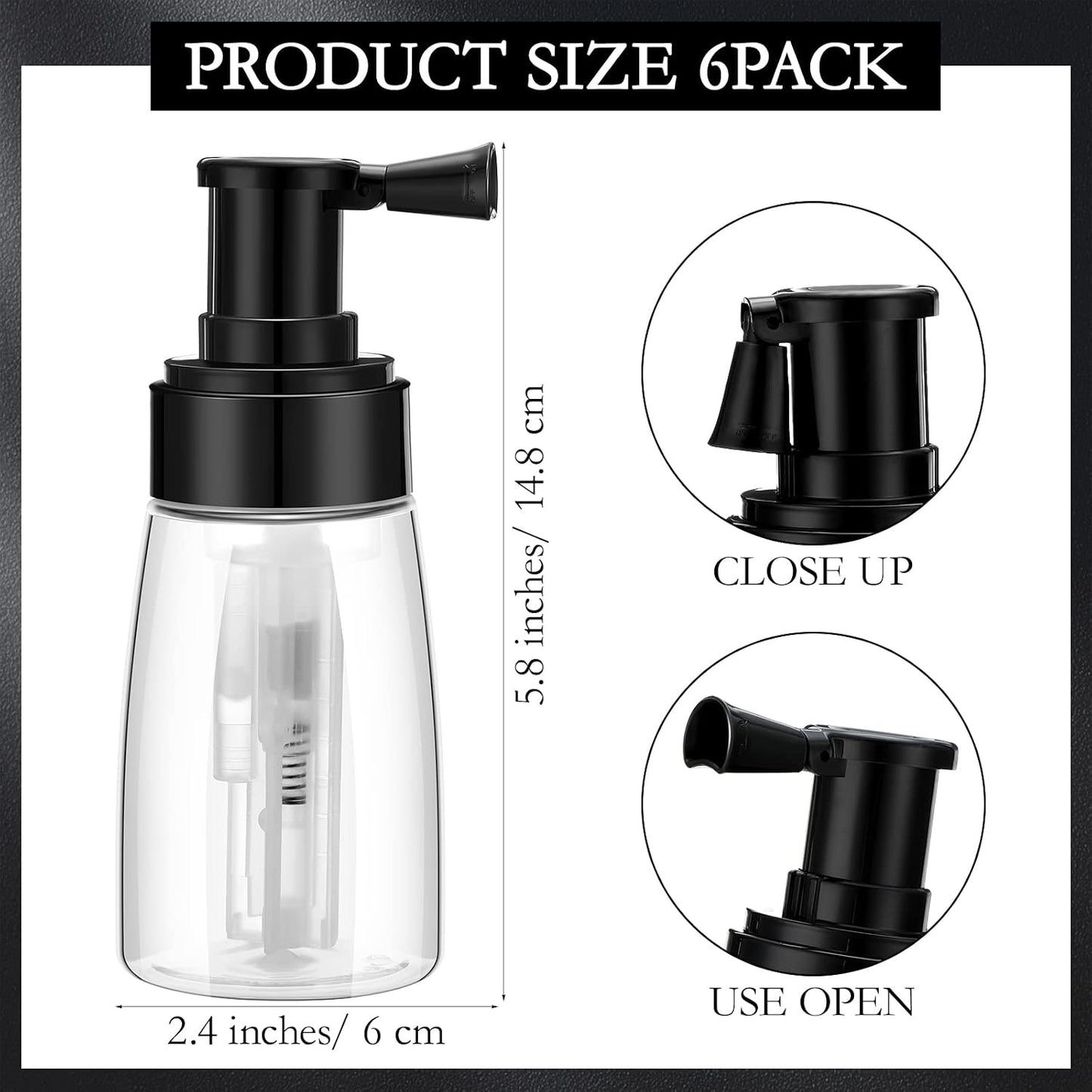 6 Pcs Powder Spray Bottle Set - Refillable Hair Fiber Applicator Dispenser | 140 ml Travel Size