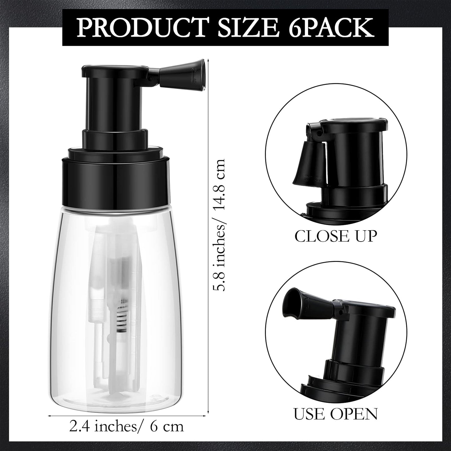 Yunlly 6 Pcs Powder Spray Bottle Barber Powder Container Dispenser Refillable Hair Fiber Applicator Sprayer Empty Travel Cosmetics Blower for Hair Salon Home Beauty, 140 ml