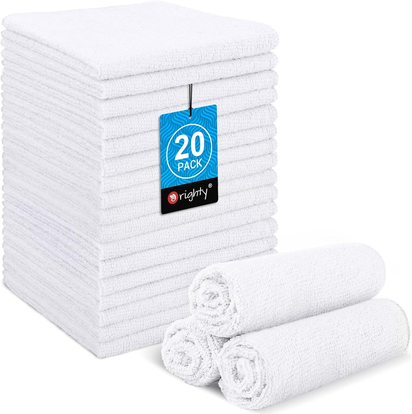 Microfiber Washcloths 20 Pack - Soft, Quick-Dry Face & Hand Towels for Travel, Gym, Spa | 11.5"x11.5", Black