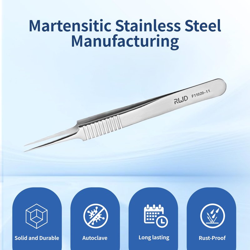 RWD Ultra-fine Dressing Forceps 4.3", Martensitic Stainless Steel Medical Tweezers, Head length 30mm, Tip 0.05 * 0.01mm, Surgical Tweezer for High-Precision Handling (F11020-11)
