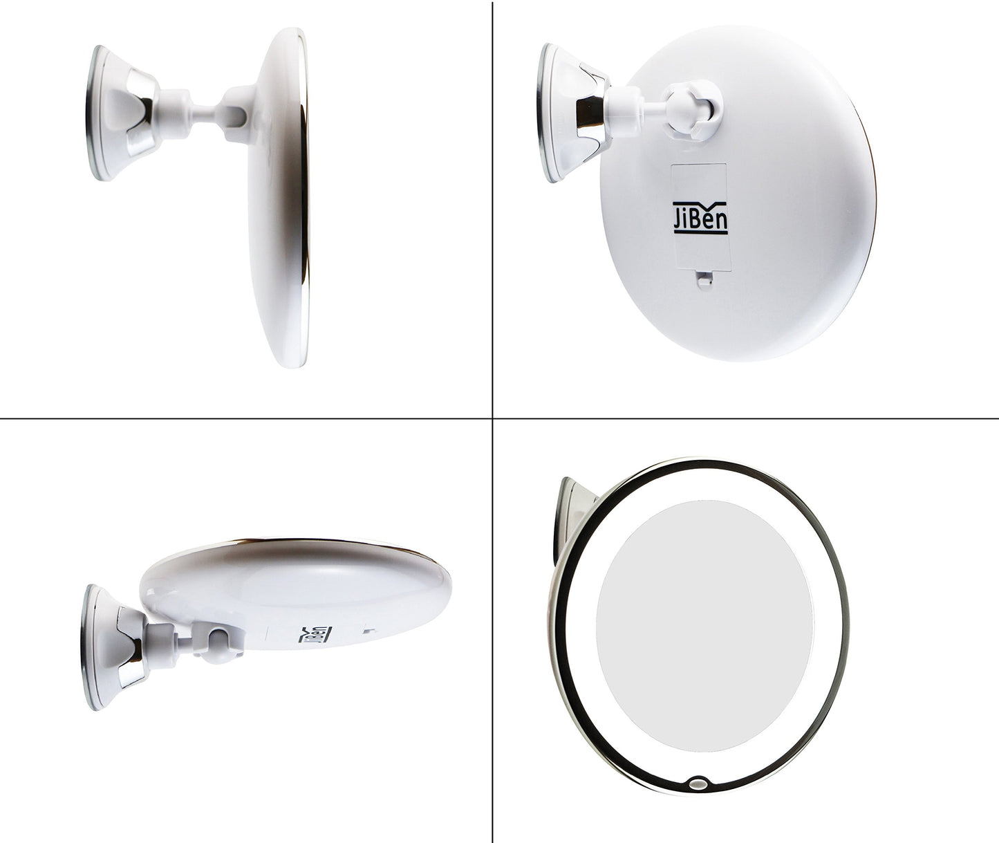 JiBen LED Lighted 10X Magnifying Makeup Mirror with Power Locking Suction Cup, Bright Diffused Light and 360 Degree Rotating Adjustable Arm, Portable Cordless Home and Travel Bathroom Vanity Mirror