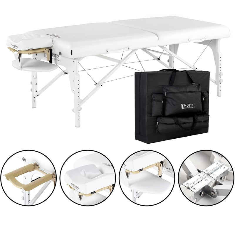 Montclair Extra Wide Massage Table - Professional Portable Spa Table with Memory Foam | Folding Adjustable Design (White)