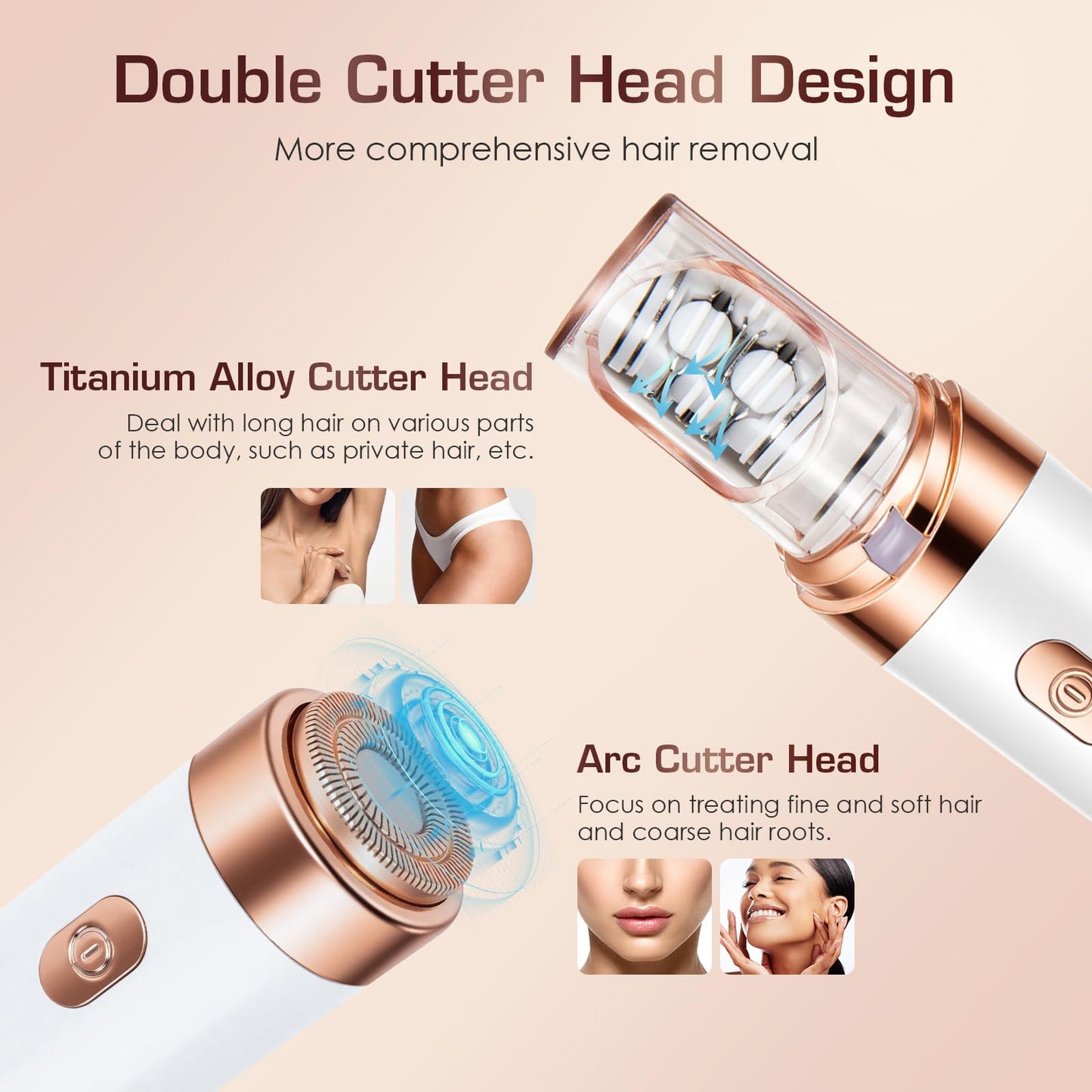 Pxiluyna Pro 3.0 Women Face Epilator - 2-in-1 Painless Hair Remover for Face, Eyebrows, Lip, Chin, Arms, Underarms (White)