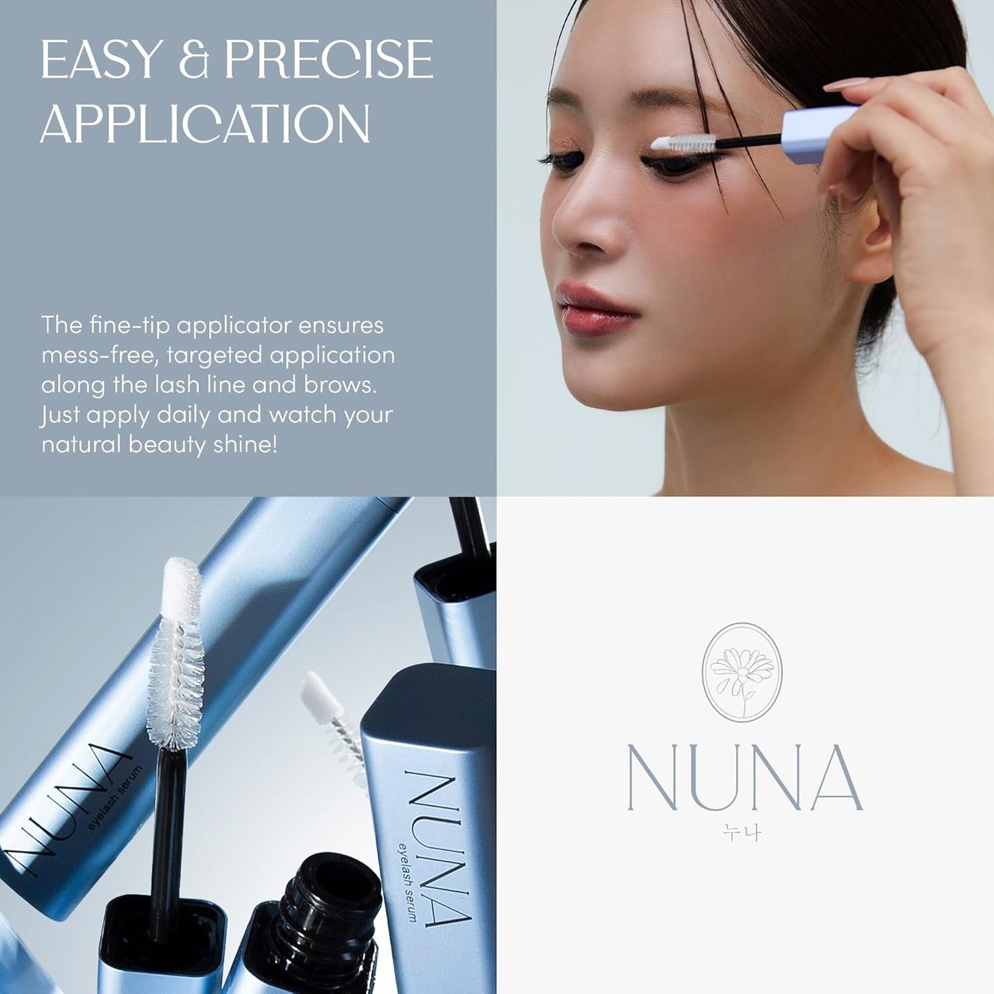 NUNA Eyelash Growth Serum - Biotin & Multi-Peptide Formula for Longer, Fuller Lashes | 6ml, 6-Month Supply