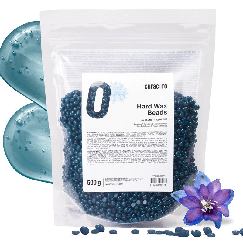 Curacoro Italian Wax Beans - 500g Hard Wax Beads for Full Body Hair Removal on Face, Body, Brazilian, Bikini, Legs, Underarms, Skin-Friendly Waxing Beads for Women & Men, Made in Italy (Azulene)