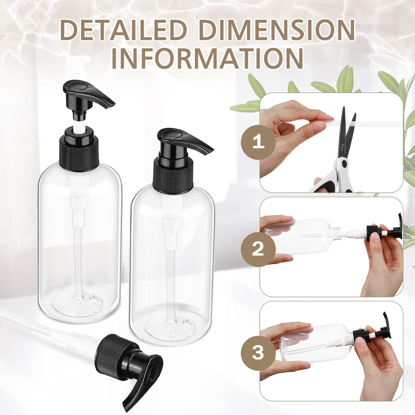 Refillable Shampoo Dispenser - 16 Pcs Plastic Pump Bottles for Shower & Kitchen | 250 ML/8.5 OZ