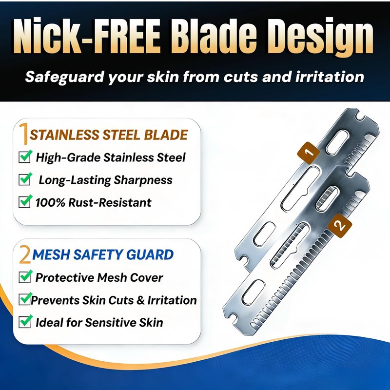 VEYLA Nick-Free Back Shaver for Men, 17.7" Extendable Aluminum Alloy Long Handle, 4.9" Wide Replaceable Blade, Safe for Sensitive Skin, Wet or Dry Use DIY Full Body Hair Remover (2 Blades Included)