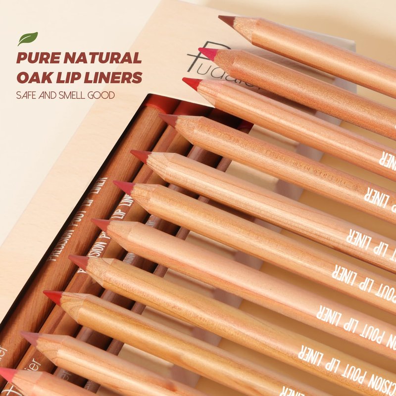 Lip Liner Set - 12 Pcs High Pigment Natural Oak Brown Pink Red Makeup Pencils | Smooth Application