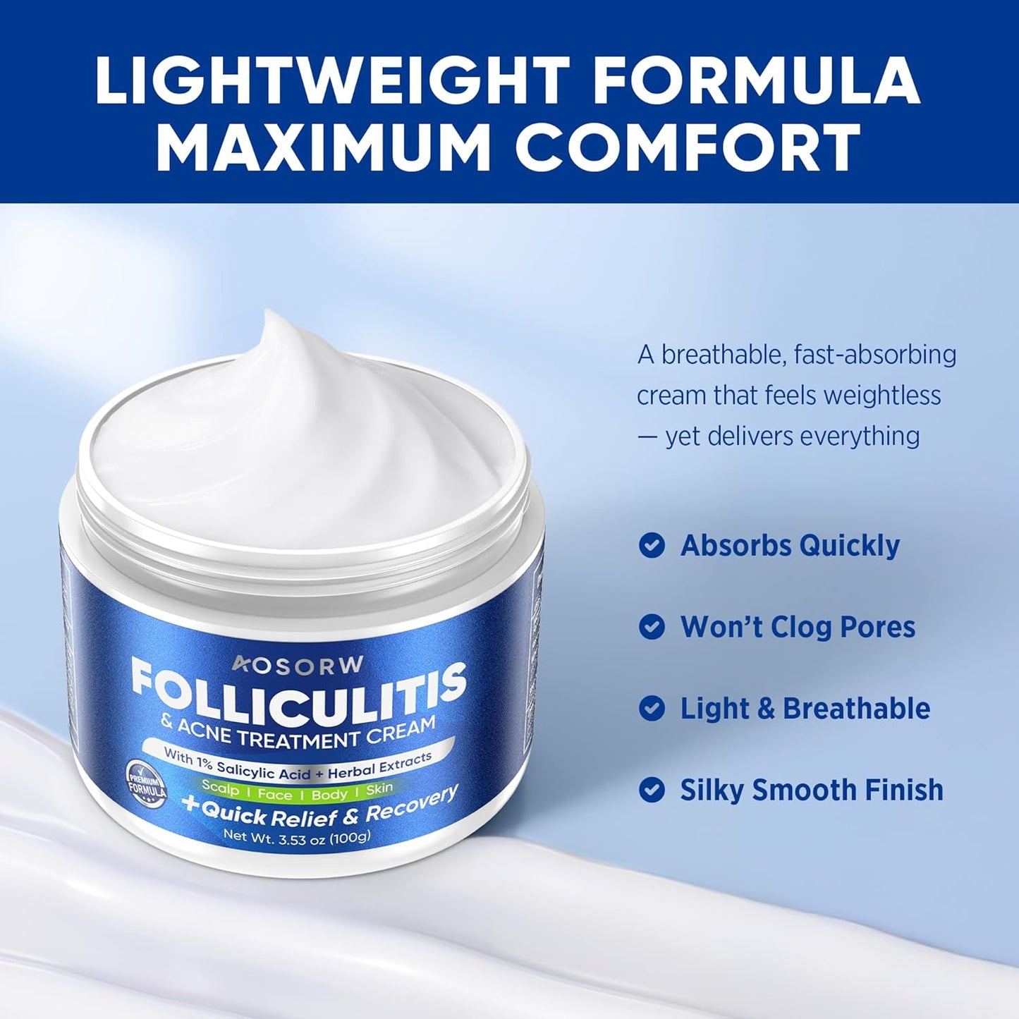 Folliculitis & Acne Treatment Cream - Salicylic Acid & Herbal Extracts for Scalp, Face, Body | Soothes Irritated Skin, 100g