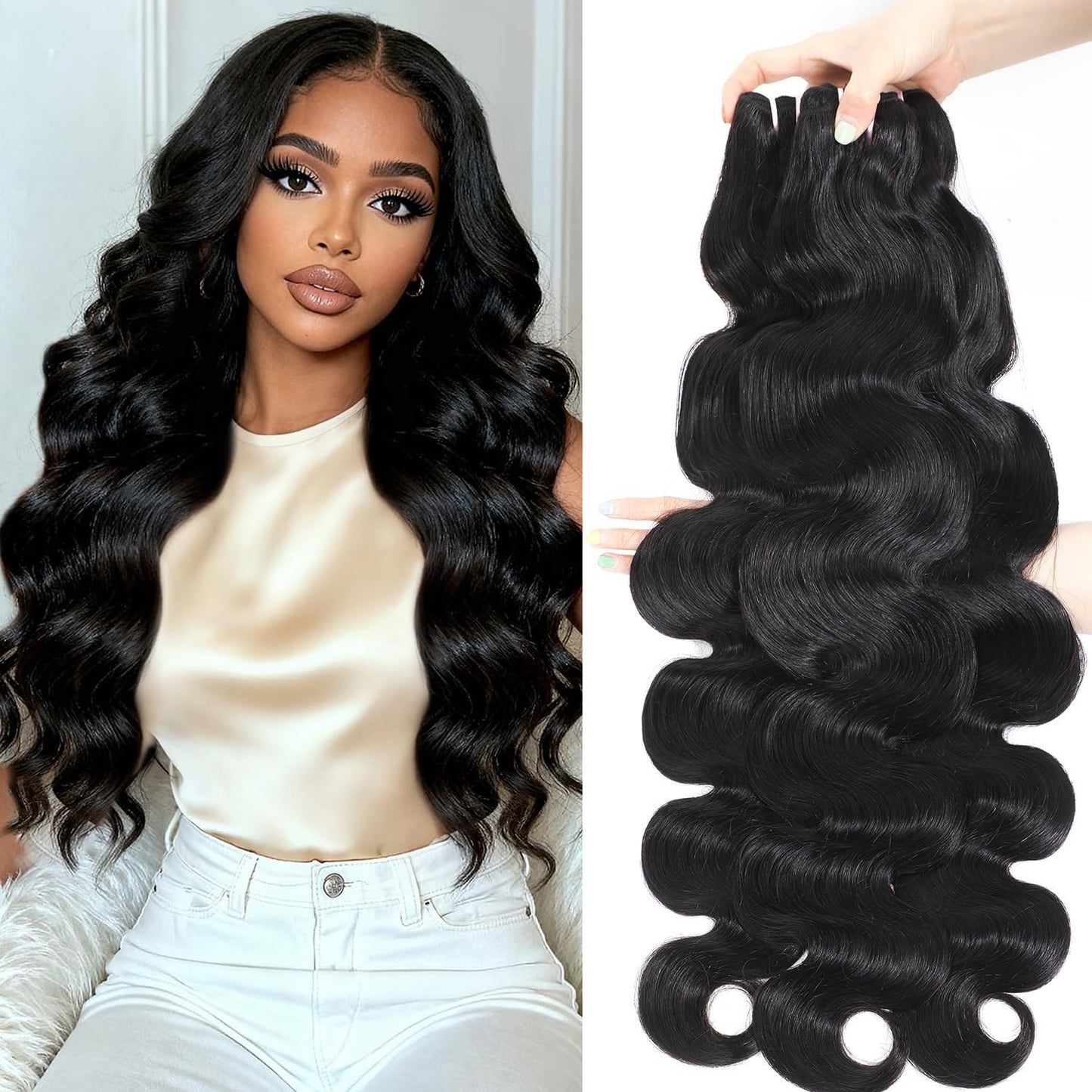 Body Wave Bundles Human Hair 20 20 20 Inch 14A Brazilian Hair 3 Bundles 100% Unprocessed Virgin Hair Sew in Extensions Natural Color No Tangle No Shedding