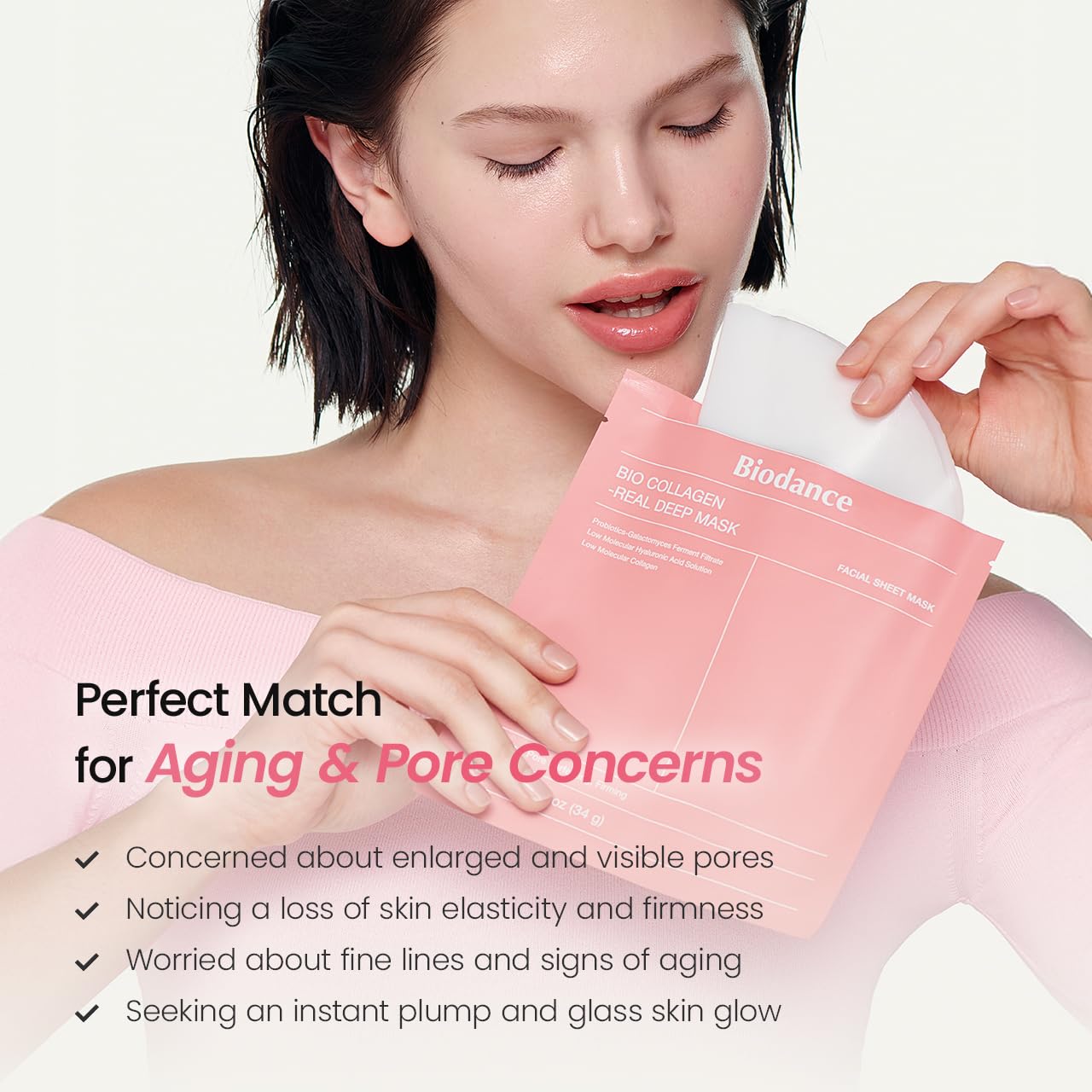 Bio-Collagen Deep Hydrating Hydrogel Face Mask - Pore Minimizing & Plumping | 1.19oz (34g) x 4 Pack