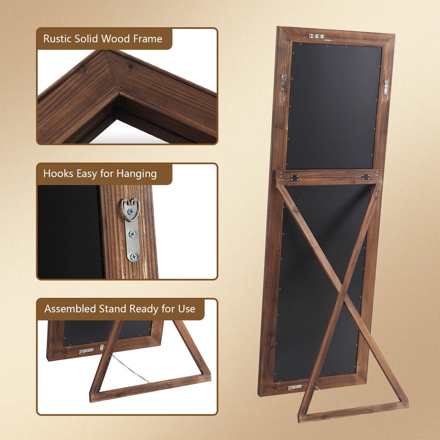MirrMyst Rustic Farmhouse Full Length Mirror, 64"x21" Wood Floor Mirror