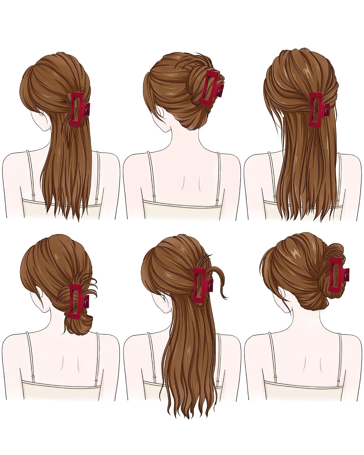 Silicone Flexible Hair Claw Clips - 4 Pack Nonslip Large Grip for Thin & Thick Hair | Black, Wine Red
