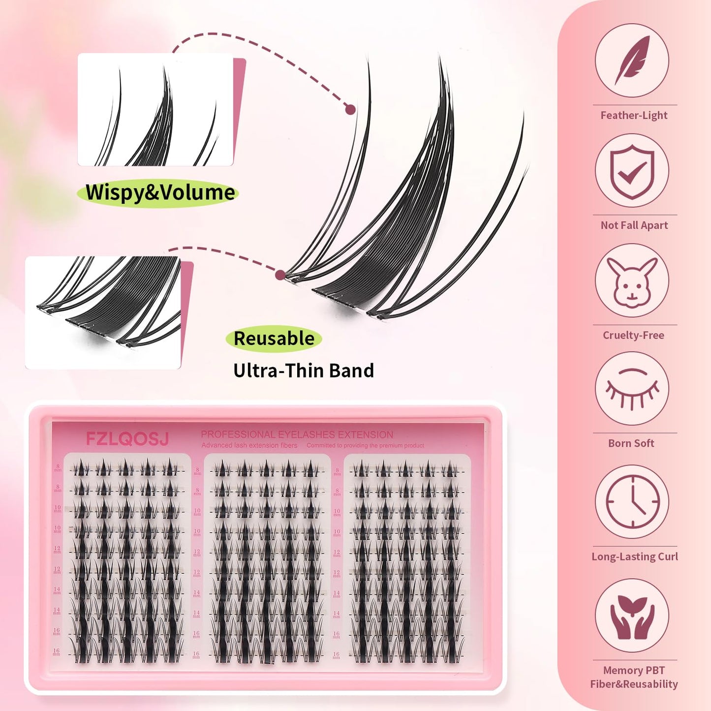 Eyelash Clusters Kit - Natural Cluster Eyelash Extensions | 150 Pcs Pro Lash Set
