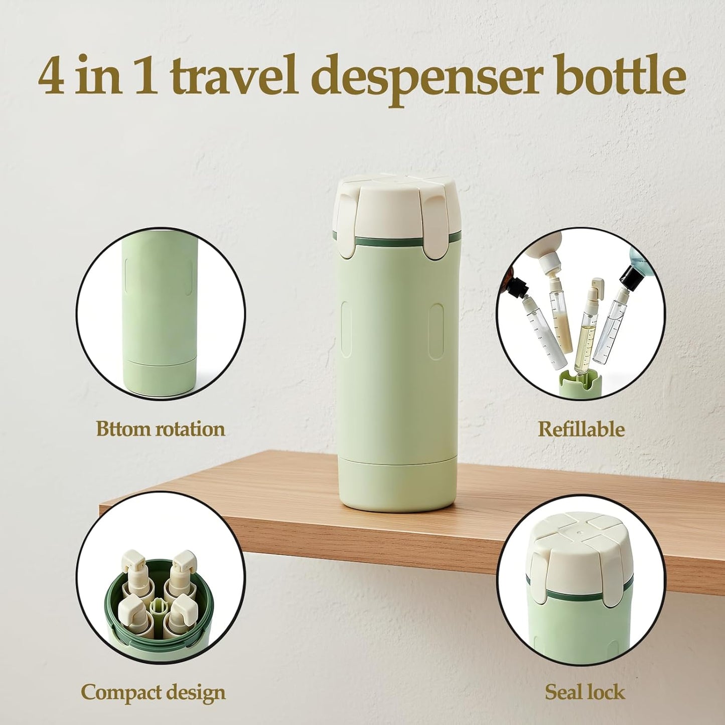 Travel Dispenser Bottle - 4-in-1 Leakproof Toiletry Set | TSA Approved 30ml Pump Bottles & Labels