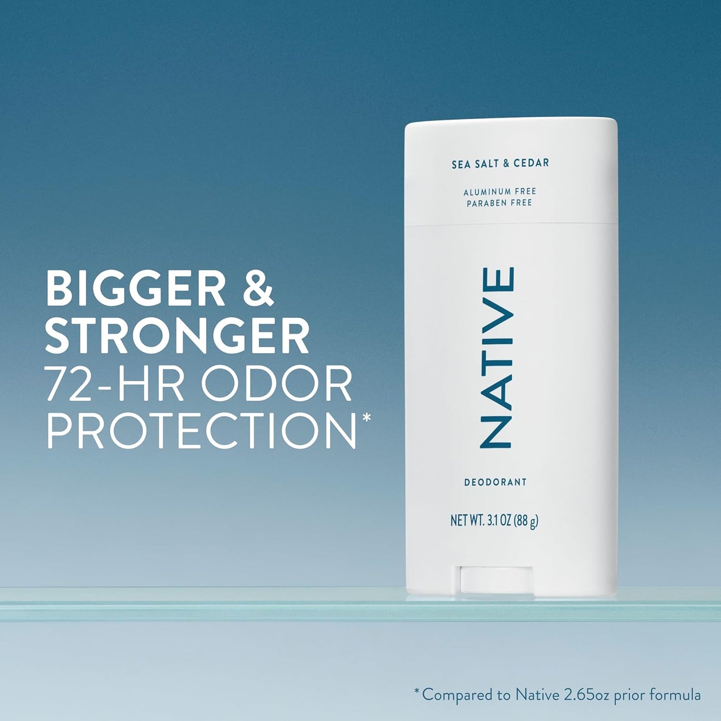 Native Aluminum Free Deodorant - Sea Salt & Cedar | 72-Hour Odor Control, 3.1 oz Stick for Men & Women