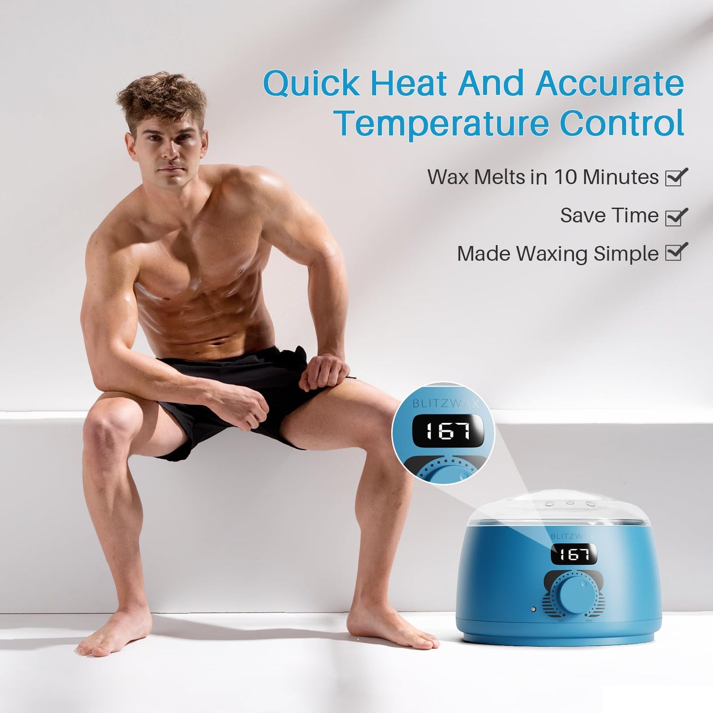 BLITZWAX Back and Nose Waxing Kit for Men, Hard Wax Warmer for Brazilian, Body and Face, At Home Hair Removal Kit, Beginner Friendly, Quick Heating, 93 Accessories, Royal Blue